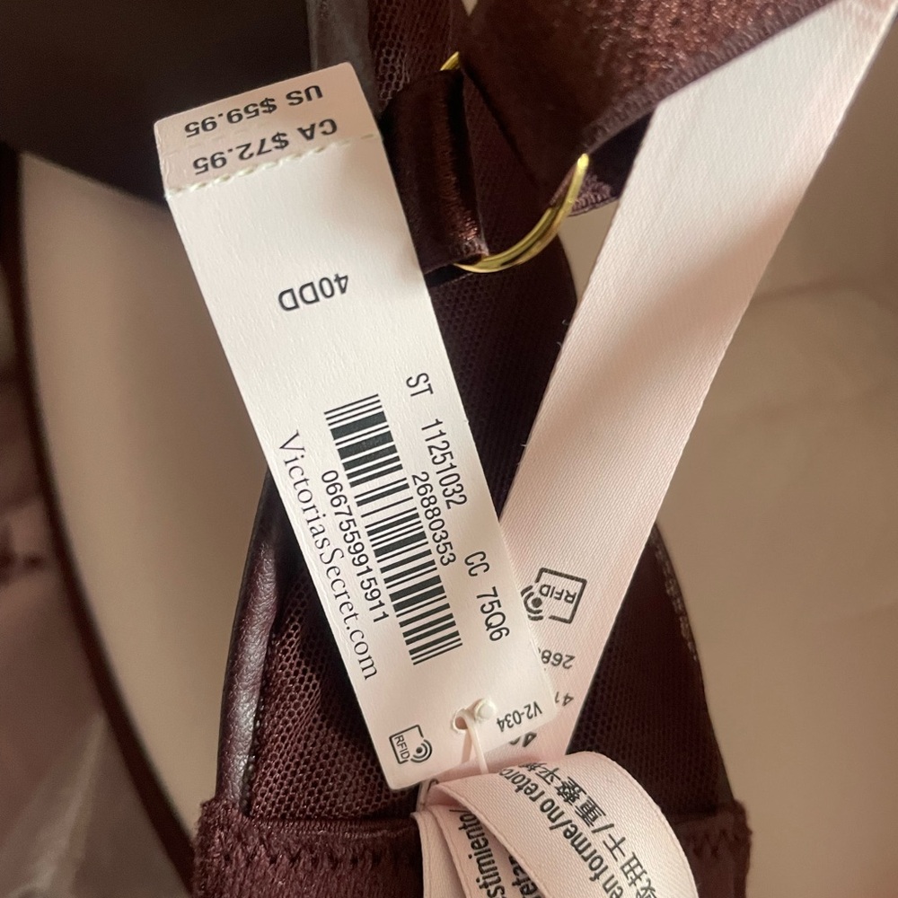 Victoria’s Secret Faux Leather Burgundy Brown Push Up Bra, Very Sexy, Size 40DD - Picture 4 of 5